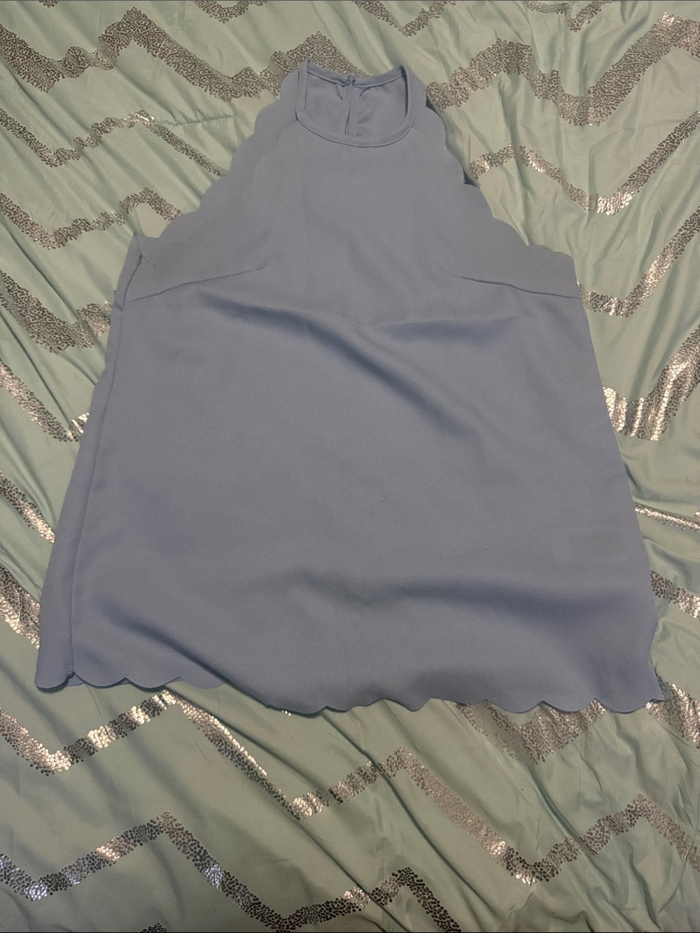 SHEIN Light Blue Scallop-Edge Halter Tank Top